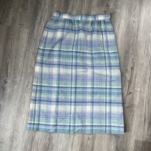 Vintage Pendleton Plaid Skirt Womens Blue Purple Virgin Wool Midi USA Made 8 70s